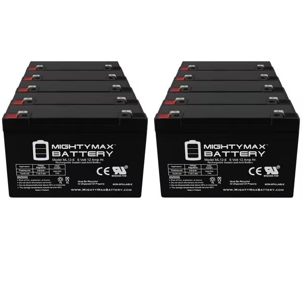 6V 12AH F2 Replacement Battery for Enersys NP12-6-F2 - 10PK, Mighty Max Battery, Mfr#: MAX3840320